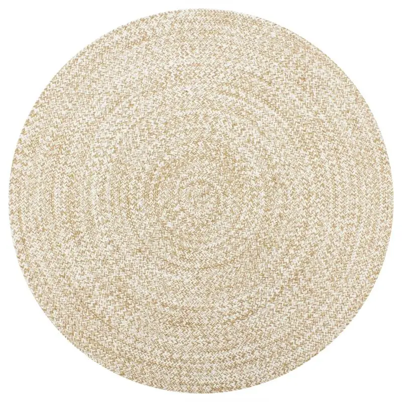 Tapis en jute fait main blanc et naturel 90 cm, écologique et facile à nettoyer