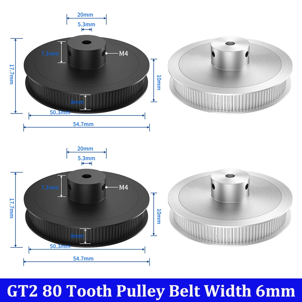 2pcs GT2 Timing Pulley 80 Teeth Aluminum 2GT Timing Belt Pully Bore 5mm Belt Width 6mm Synchronous Wheels Gear For Voron
