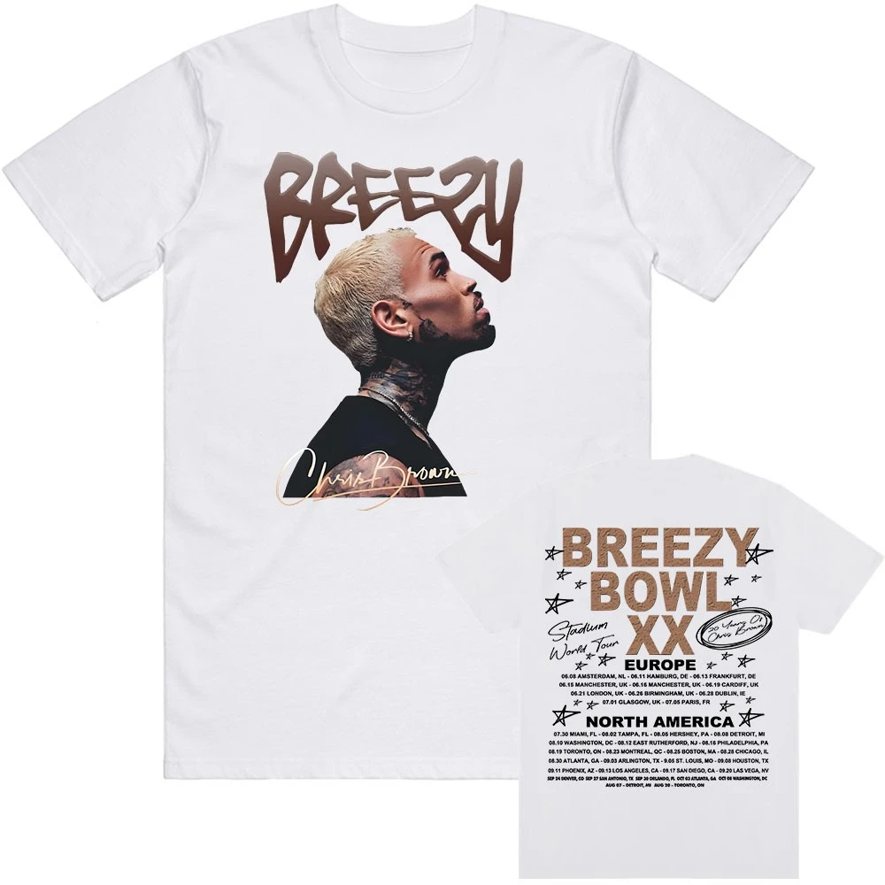 Breezy Bowl XX 2025 تي شيرت كريس براون المغني الجرافيك بلايز الصيف قصيرة الأكمام الذكور تي شيرت الطباعة الملابس الرجال النساء تيز #2