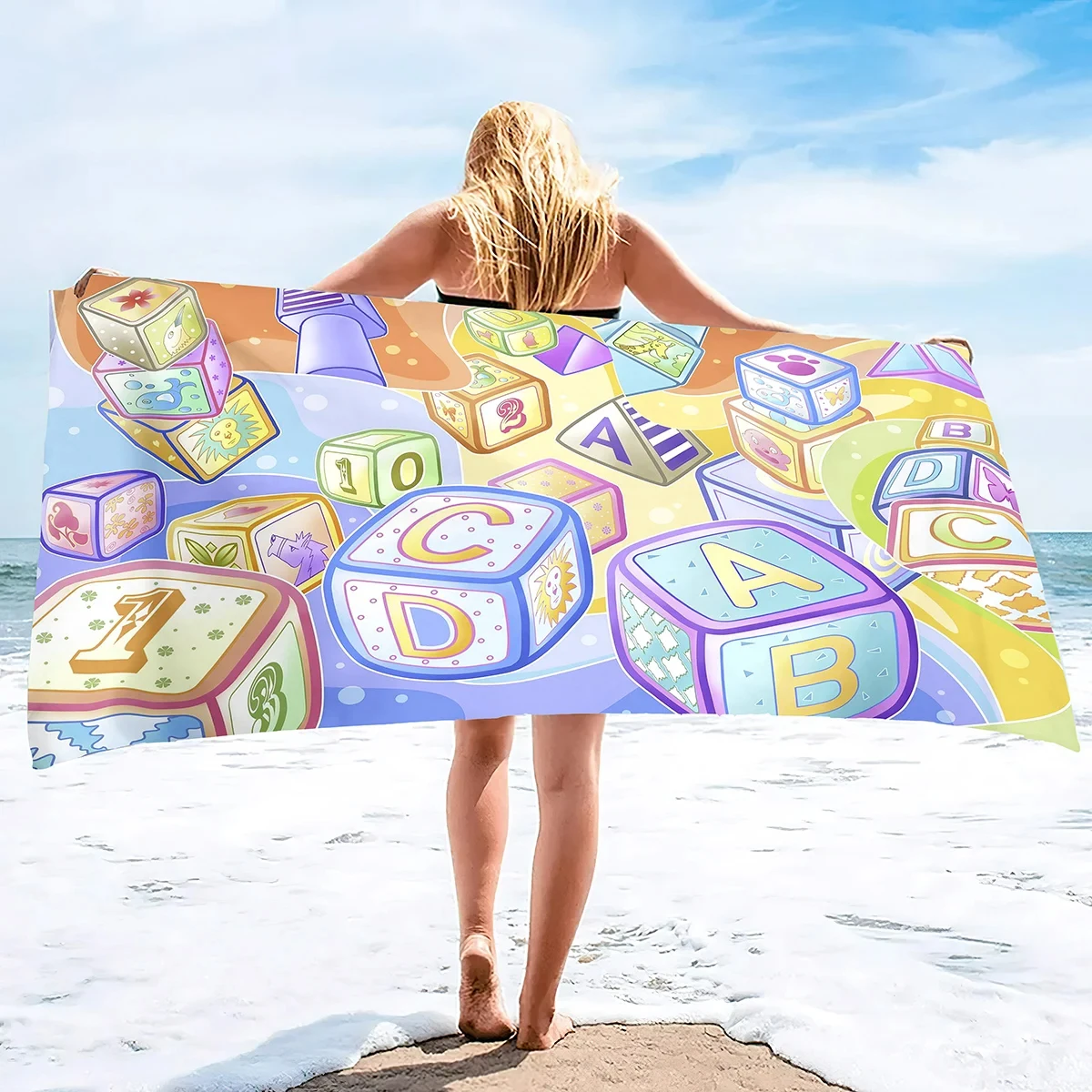 English Alphabet Beach Towel Cartoon Letters Bath Towel Gift For Kids Teen Sport Spa Towels Microfiber Quick Dry Swimming Cover