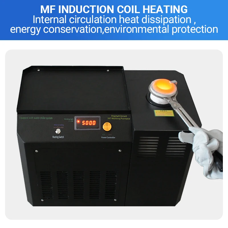 2 كجم خردة ذهبية وفضية وفرن صهر حثي نحاسي كهربائي صناعي مع مبرد مياه بالداخل - أحدث منتج IGBT #2