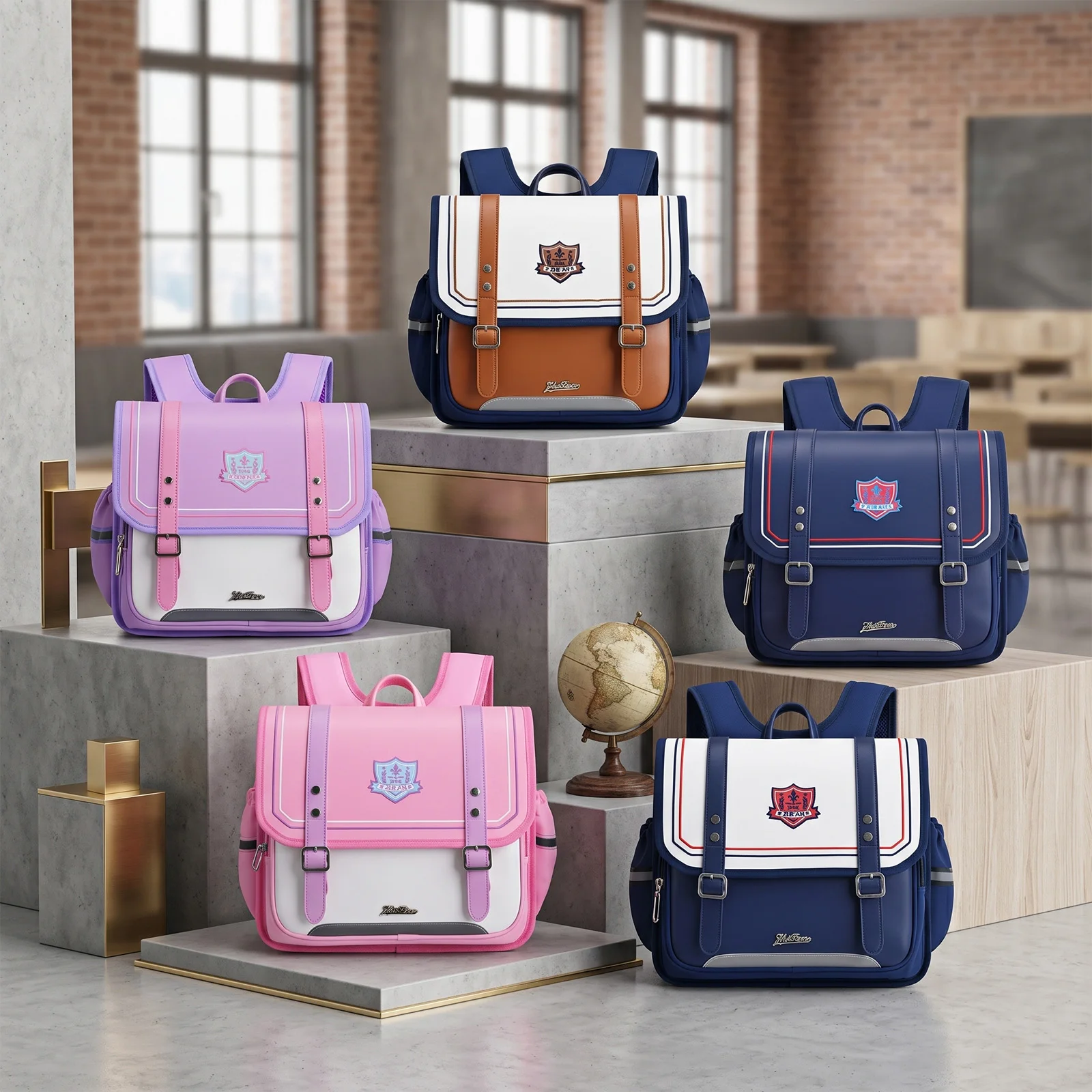 Tas Ransel Horizontal Pelindung Tulang Belakang untuk Anak Perempuan SD Kelas 1-4, Tas Sekolah Pengurang Beban Ergonomis untuk Anak