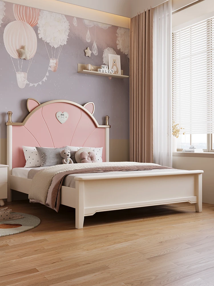 All solid wood Teen Princess Bed Bedroom Single bed Student Children Home 1.35m girl