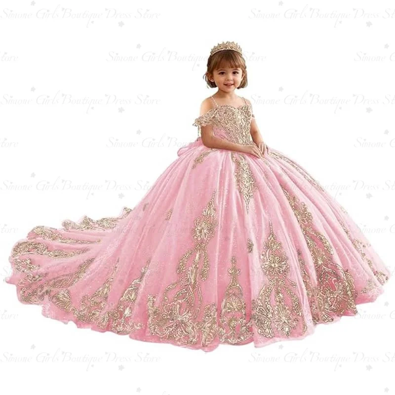 Customized Red Lace Appliques Flower Girl Dresses for Wedding With Train Bow Floor Length Birthday Party First Communion Gowns image 4