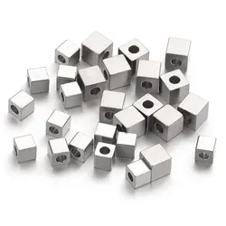 50pcs 3 4 5 6mm Stainless Steel Cubic Spacer Beads Square Loose Bracelet Material for DIY Charms Jewelry Making Supplies