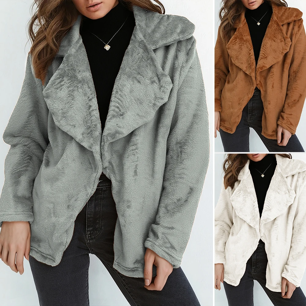 

Women's 2025 Soft Pile Faux Fur Coat 2025 New Winter Chic Lapel Long Sleeve Fluffy Teddy Jacket for City Streetwear
