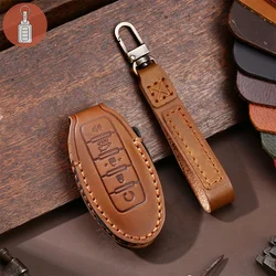 Luxury Leather Car Key Case Cover Fob Protector Keyring for Nissan Patrol Y62 Accessories 2021 5 Button Keychain Holder Shell