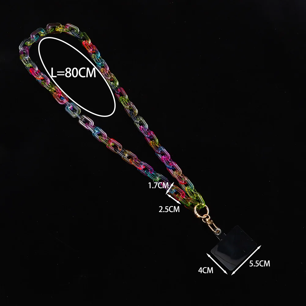 80cm Colorful Acrylic Link Chain Cell phone Chain Lanyard Strap Hanging Neck Cellphone Cases Chains Accessories Women Jewelry