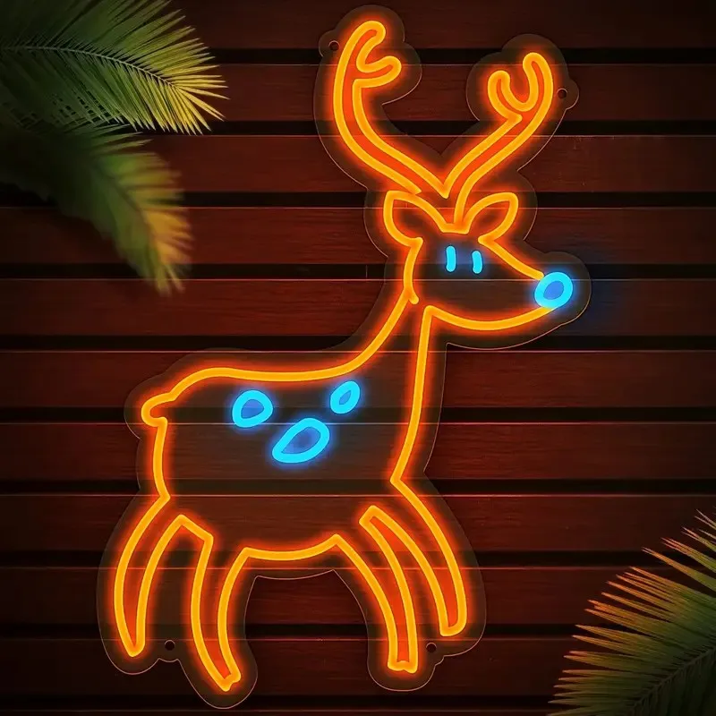 Reindeer LED Neon Sign for Wall Decor Dimmable Switch Adjustable Blue Orange Room Bedroom Christmas Tree Party Bar Wedding