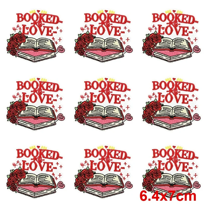 10Pcs/Lot Embroidery Patches Iron On Book Lover Patch for Clothing Sew On Badge DIY Valentine for Jacket Jeans Shirt Gift