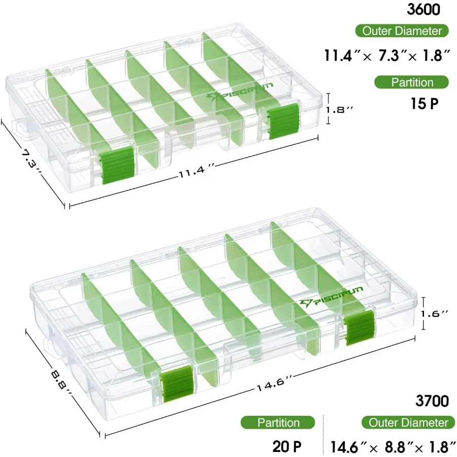 صناديق أدوات صيد السمك مع ملصقات مقاومة للماء وفواصل قابلة للإزالة لتنظيم الطعم حاوية تخزين بلاستيكية شفافة خالية من مادة BPA