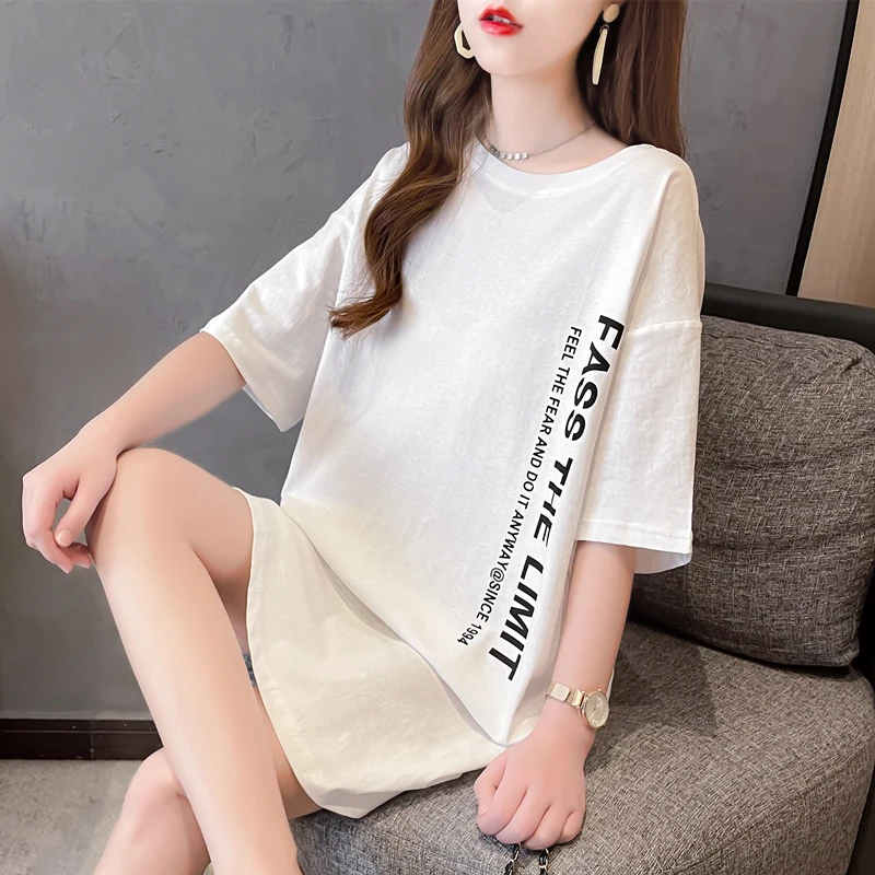 Short-Sleeved T-Shirt Dress Women's 2023 New Summer Korean Loose Long Fake Two-Piece Backless Half-Sleeve Tops Female Dresses