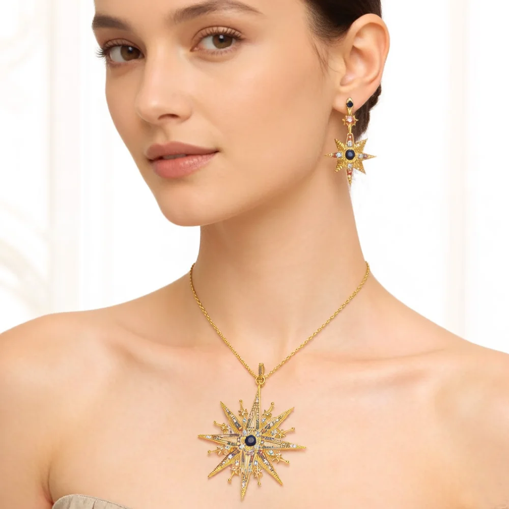 Zestaw biżuterii Gwiazdy i Księżyc 925 Sterling Silver Bohemia Prezent dla kobiet — zdjęcie 3