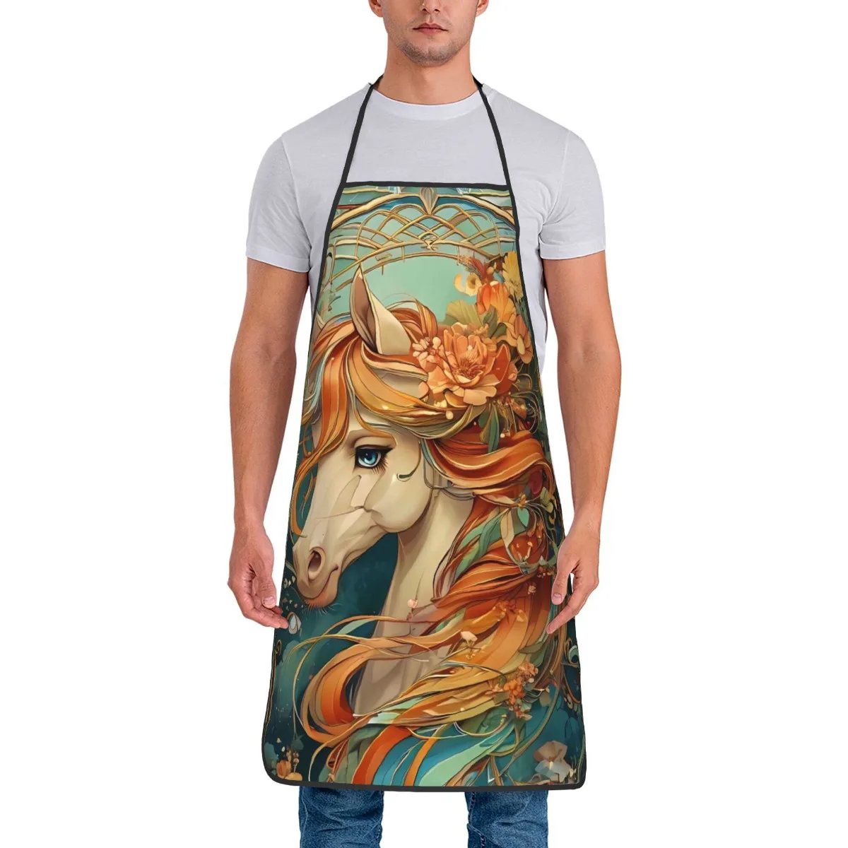 Elegant Horse Portrait Apron for Kitchen Cooking Baking BBQ Picnic Outdoor Gardening Apron