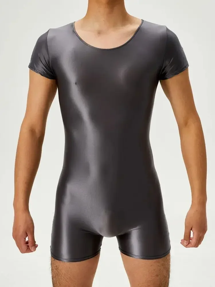

M-XL Unisex Seamless Bust Glossy Shiny Short Sleeve Playsuits Transparent Swimsuit Tights Hot Sexy Body Teddies Bodysuit Leotard