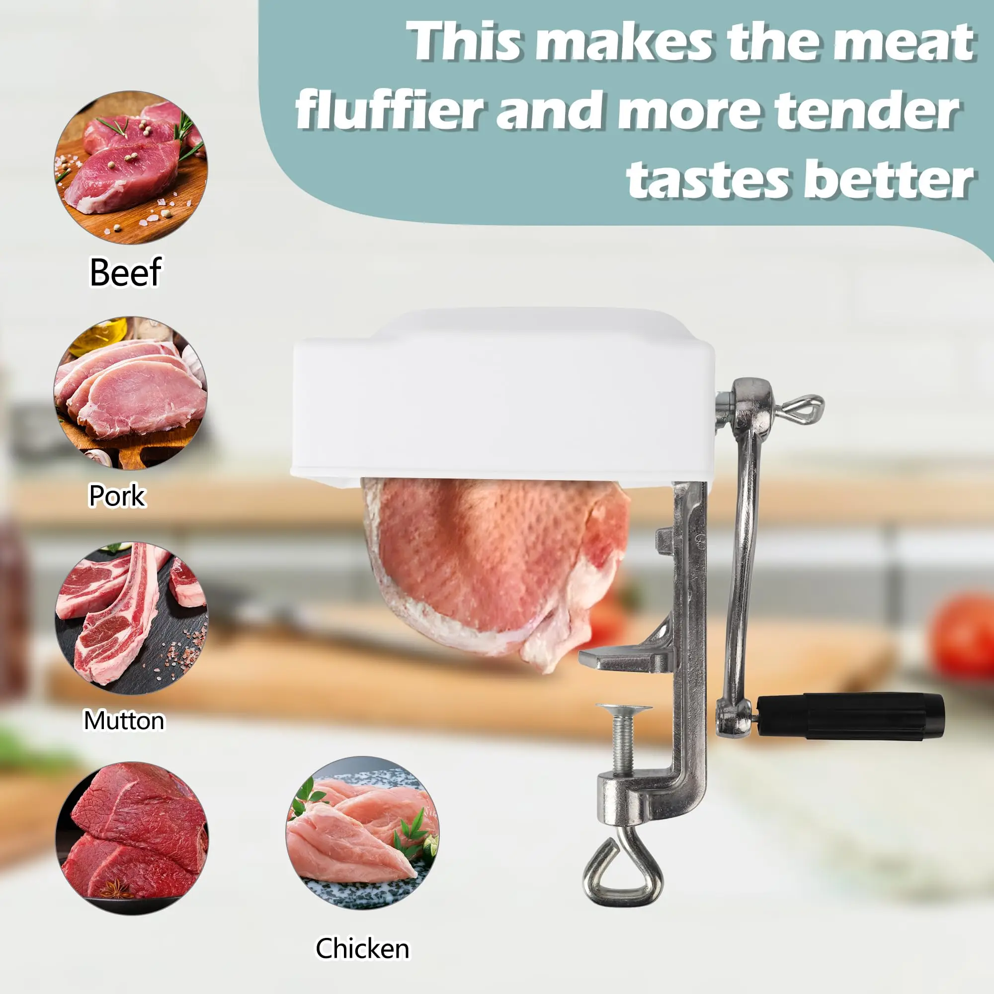 Manual Meat Tenderizer Machine Quick and Easy Beef Chicken Steak Flatten Tool Aluminum Alloy Construction Clamp-on Rolling Cuber