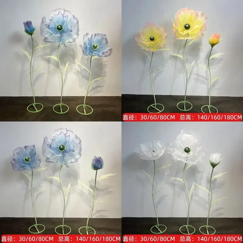 Modern Luxury Iron Mesh Organza Flowers 180cm Full Set Decorative Window Display for Outdoor Wedding Party