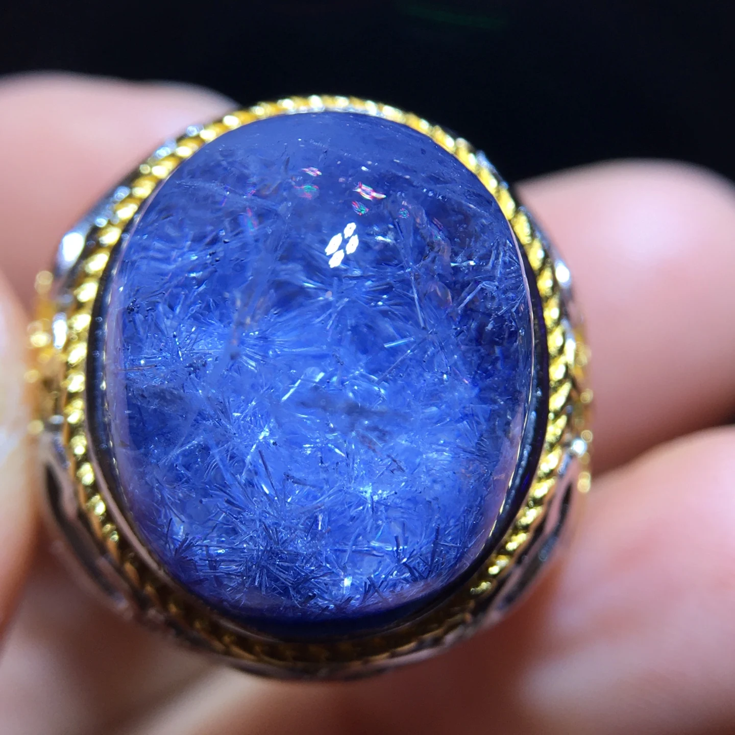 Genuine Natural Blue Dumortierite Adjustable Ring 16/13.3mm Big Size Blue Rutilated Woman Men Jewelry AAAAAA