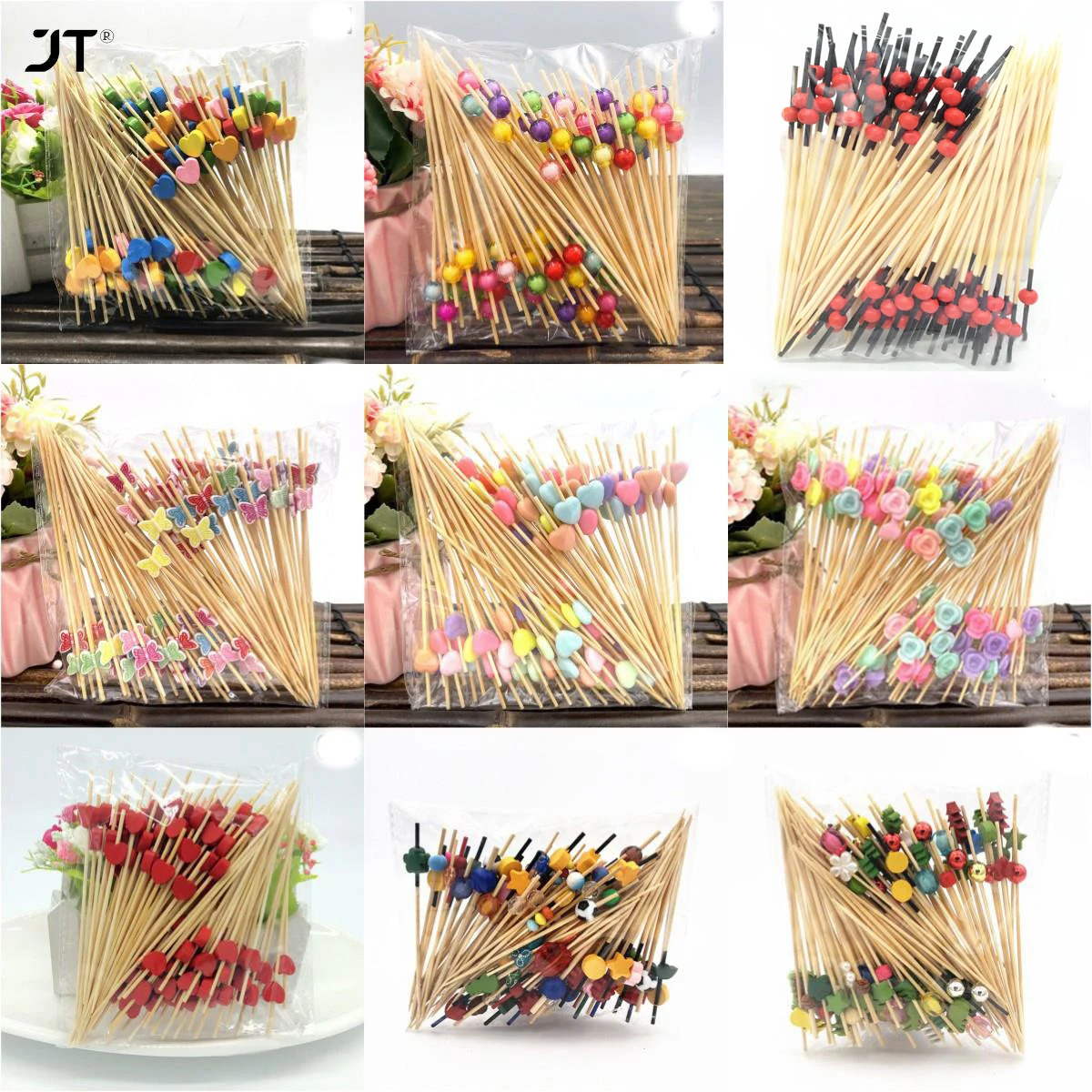 80/100Pcs Bamboo Pick Buffet Cupcake Heart Flower Fruit Fork Party Dessert Salad Stick Cocktail Skewer for Wedding Decor