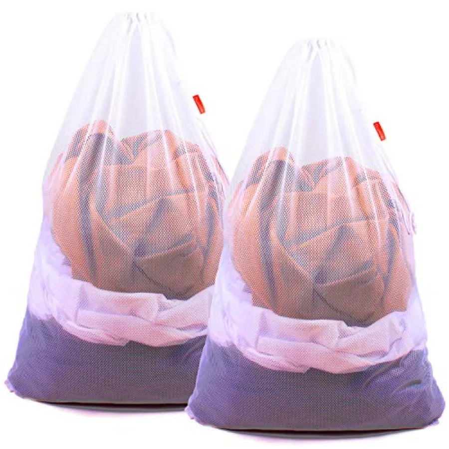 2 Pack Mesh Laundry Bags, 24 x 36 Inch Heavy Duty Drawstring Bag, Factories, College, Dorm, Travel and Apartment Dwellers