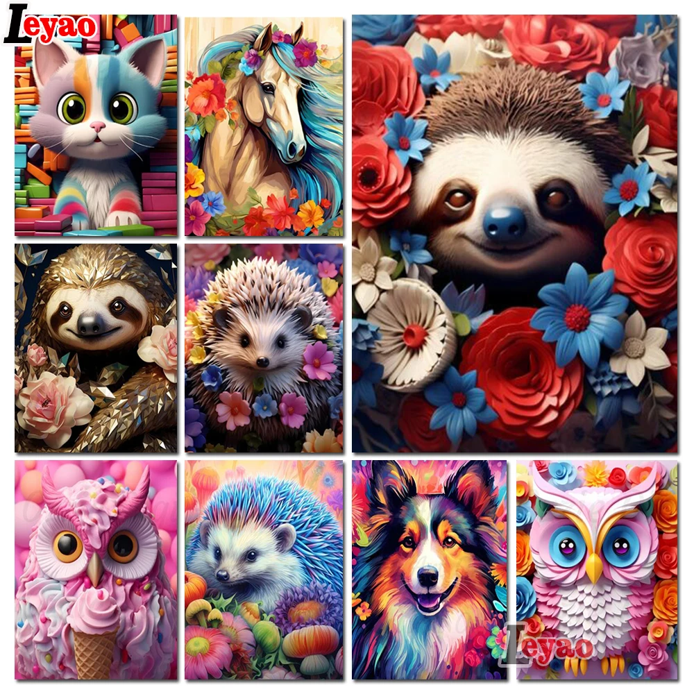 Flower Sloth Owl Hedgehog Dog Cat DIY Diamond Embroidery Animal Diamond Painting Full Drill Mosaic Cross Stitch Christmas Decor