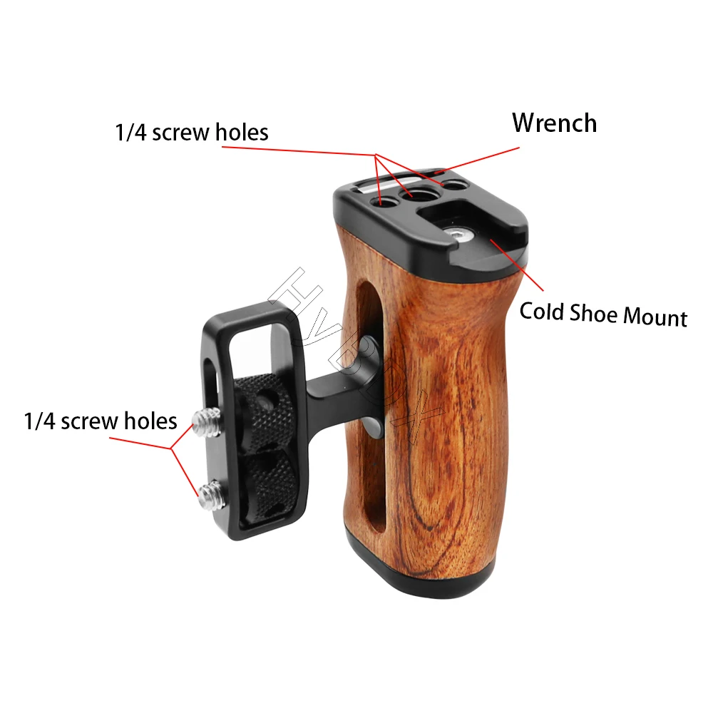 DSLR Camera Wooden Handle Grip HandGrip with Cold Shoe for Sony A6300/A6400/A6500/A6000 Camera Cage For Rig Mic Video LED Light