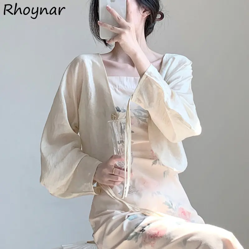 

Crop Jackets Women Sun Proof Summer Coat INS Chinese Classic Temper Elegant Ladies Aesthetics Vintage Thin Pure Simply Shirring