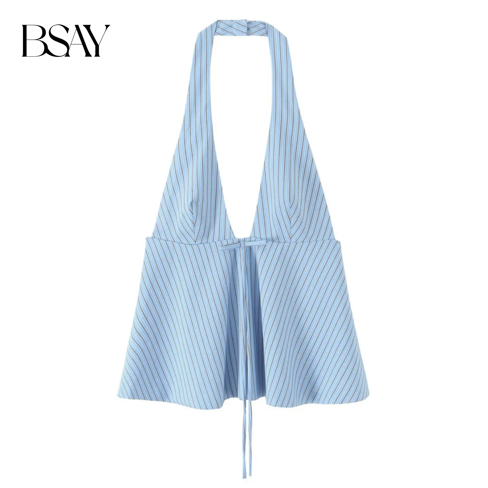 بلوزة BSAY للنساء موضة الصيف المشارب القوس الرسن أكمام عارية الذراعين بروتيل تانك شيك أنثى مثير ملابس الشارع الشهير سترة Mujer #2