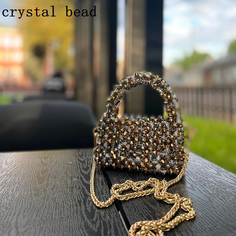 

Niche Bead Women's Natural Handbag Eye-catching Small Flap Box Coin Purse Long Metal Chain Retro Women's Clothing Bag