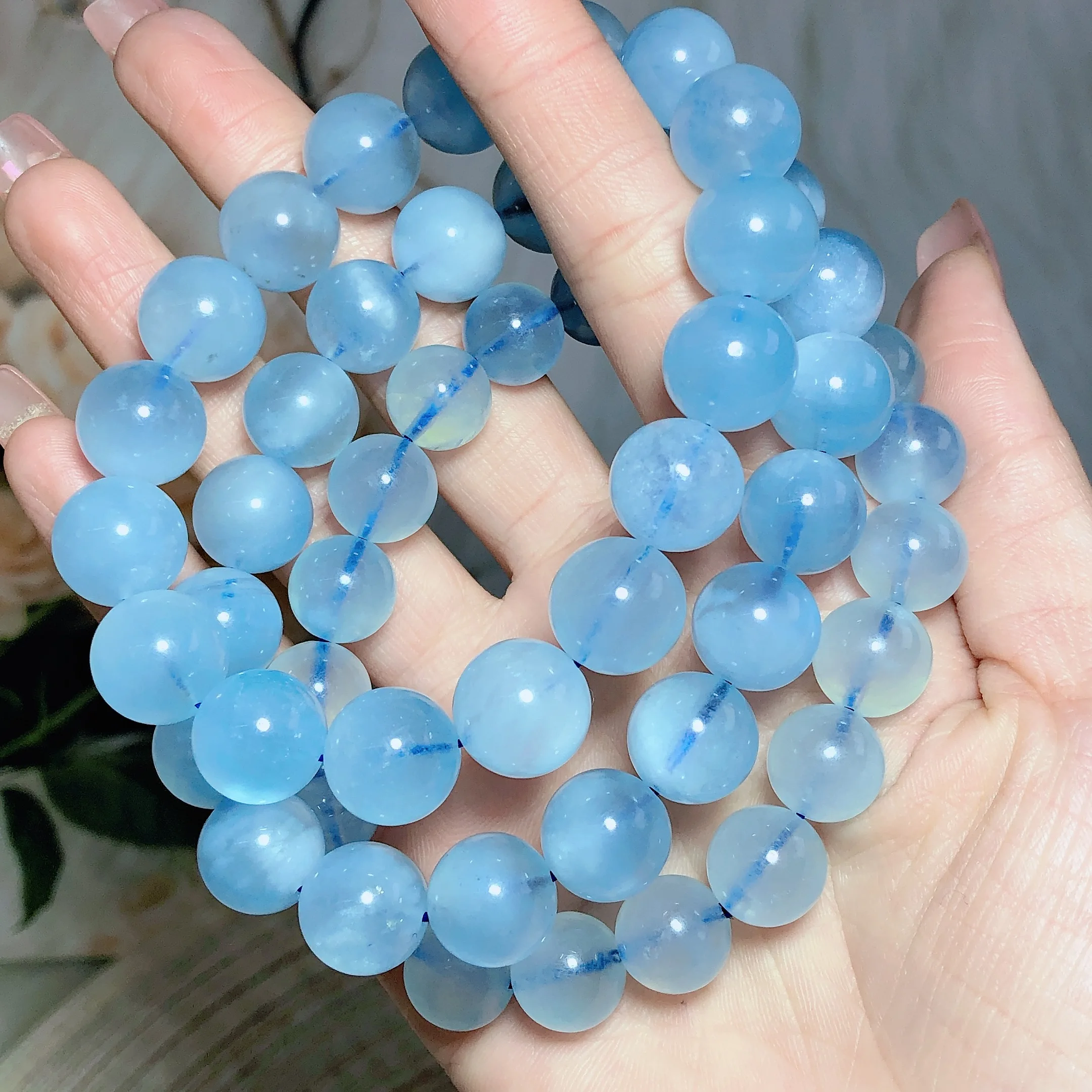 

Natural Stone Beads Aquamarine Bracelets For Women Men Crystal High Quality Jewelry Agates Elastic Energy Ore