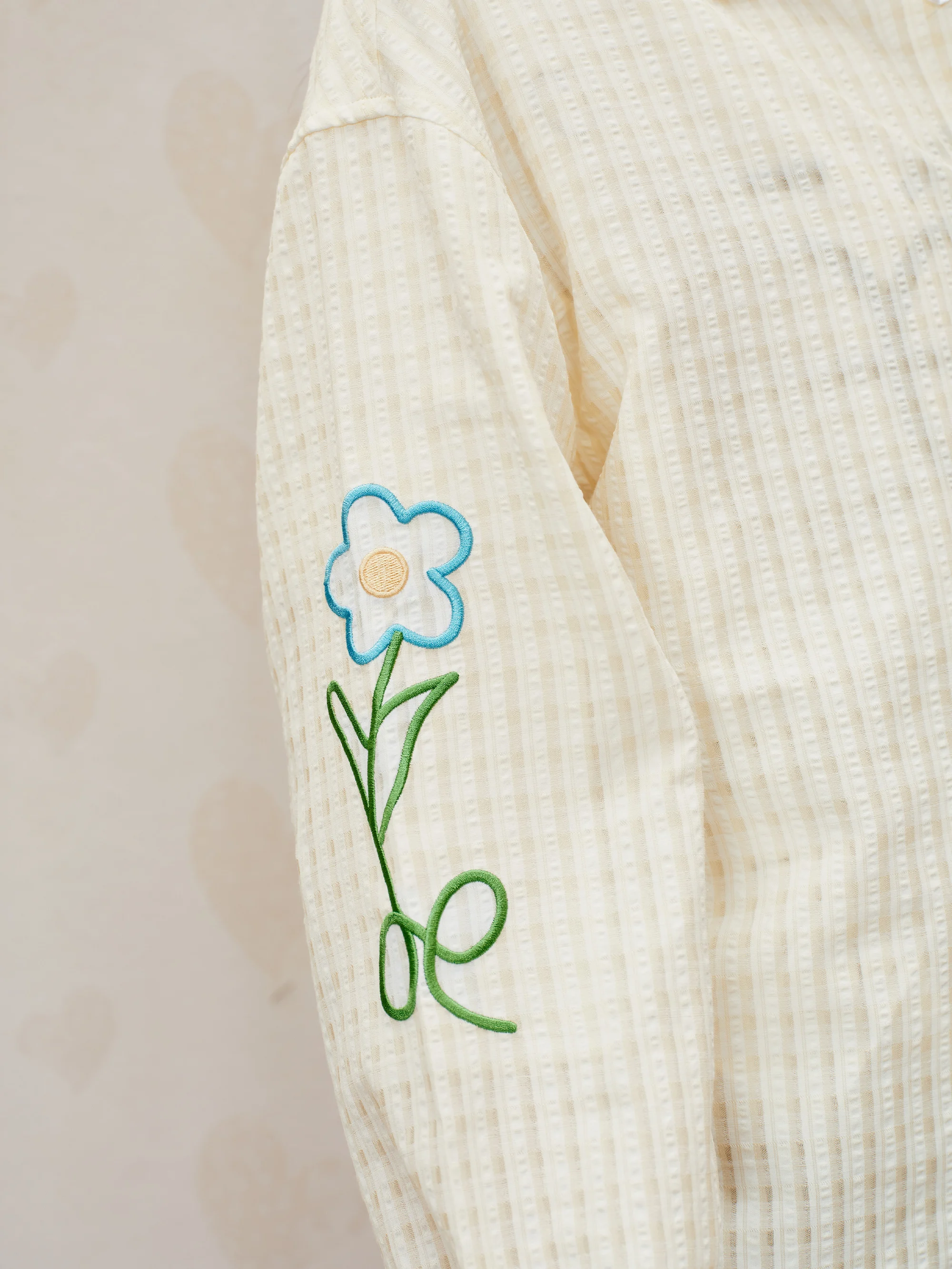  Multi-Flower Bag Embroidered Plaid Shirt Retro Color Block Pocket Outerwear Standard Fit Long Sleeve Youthful Style
