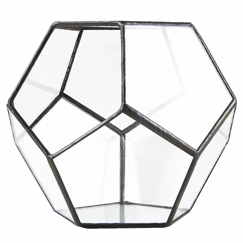 Black Glass Pentagon Geometric Terrarium Container Window Sill Decor Flower Pot Balcony Planter Diy Display Box (No Plant)