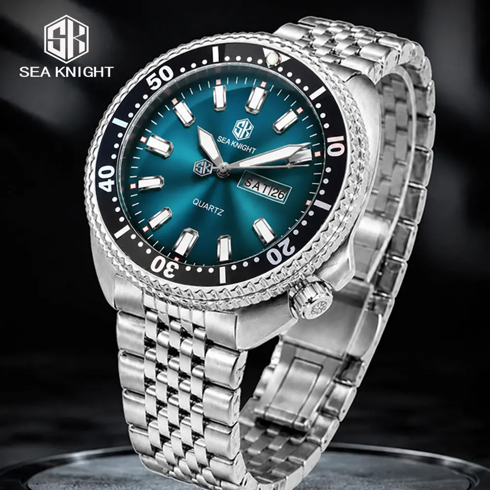 SEA KNIGHT New Luxury Business Quartz Watch for Man Design Rotatable Bezel Luminous Date Week Waterproof Men's Watch Male Cloc