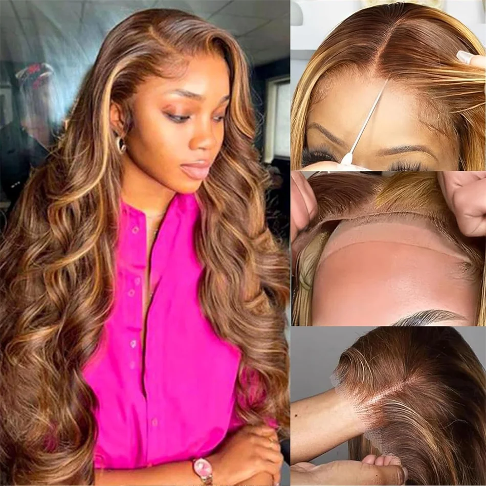 

4/27 Highlight Wig Remy Peruvian Body wave Lace Front Wigs 4x4 HD Transparent Lace Glueless Preplucked Human Wigs Ready To Go