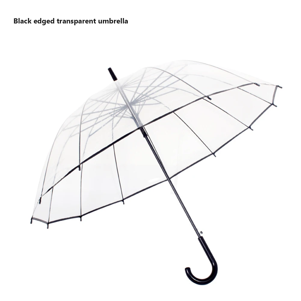 Large Size Transparent Umbrella Fashion Auto Open Stick Long Handled Umbrella For Rain 16 Ribs J Stick Handle Umbrella