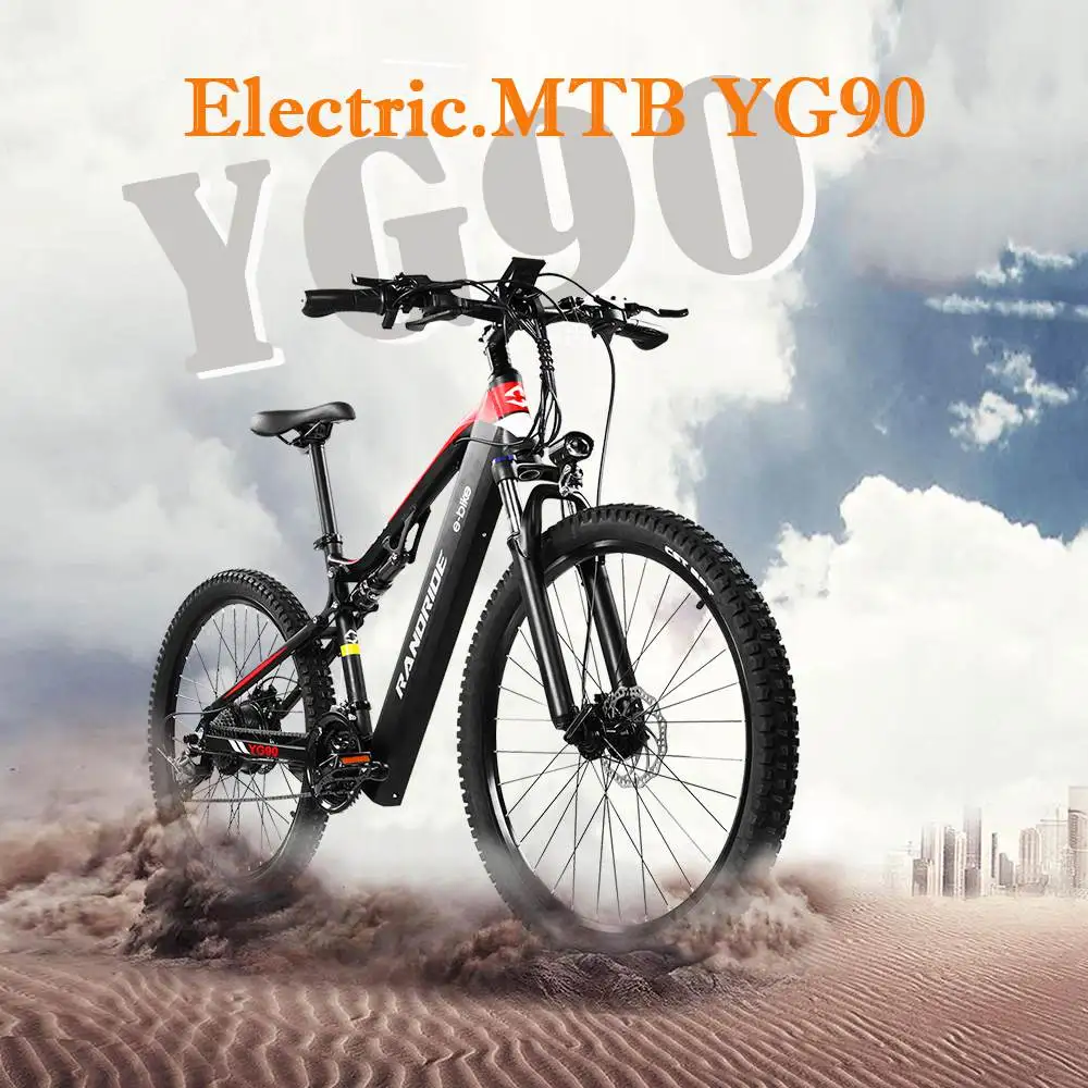 RANDRIDE YG90B/A Electric Bicycle Adult 1000W Men's E-Mountain ebike 48V13.6AHBattery,26 Inch Full Suspension MTB Electric Bike