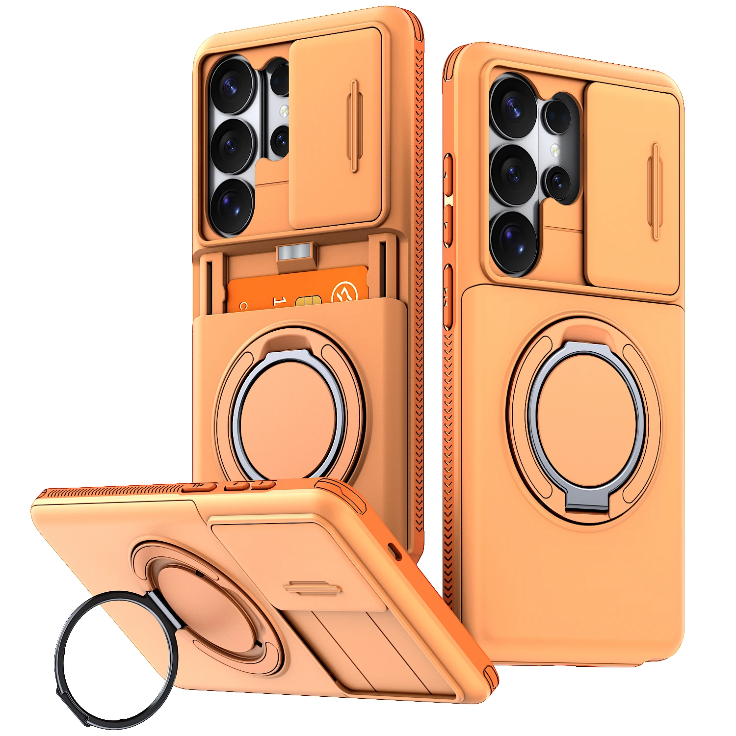 Armor Case For Samsung Galaxy S26 S25 S24 S23 S22 Ultra Plus S25FE S24FE Slide Camera Protect Ring Holder With Card Cover Funda