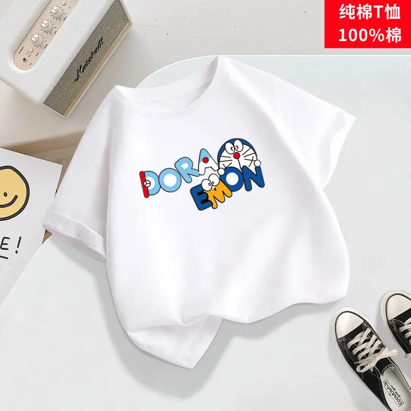 

Детская летняя одежда с коротким рукавом Dingding Cat - Футболка Doraemon для мальчиков - Футболка из чистого хлопка - Легкий стиль