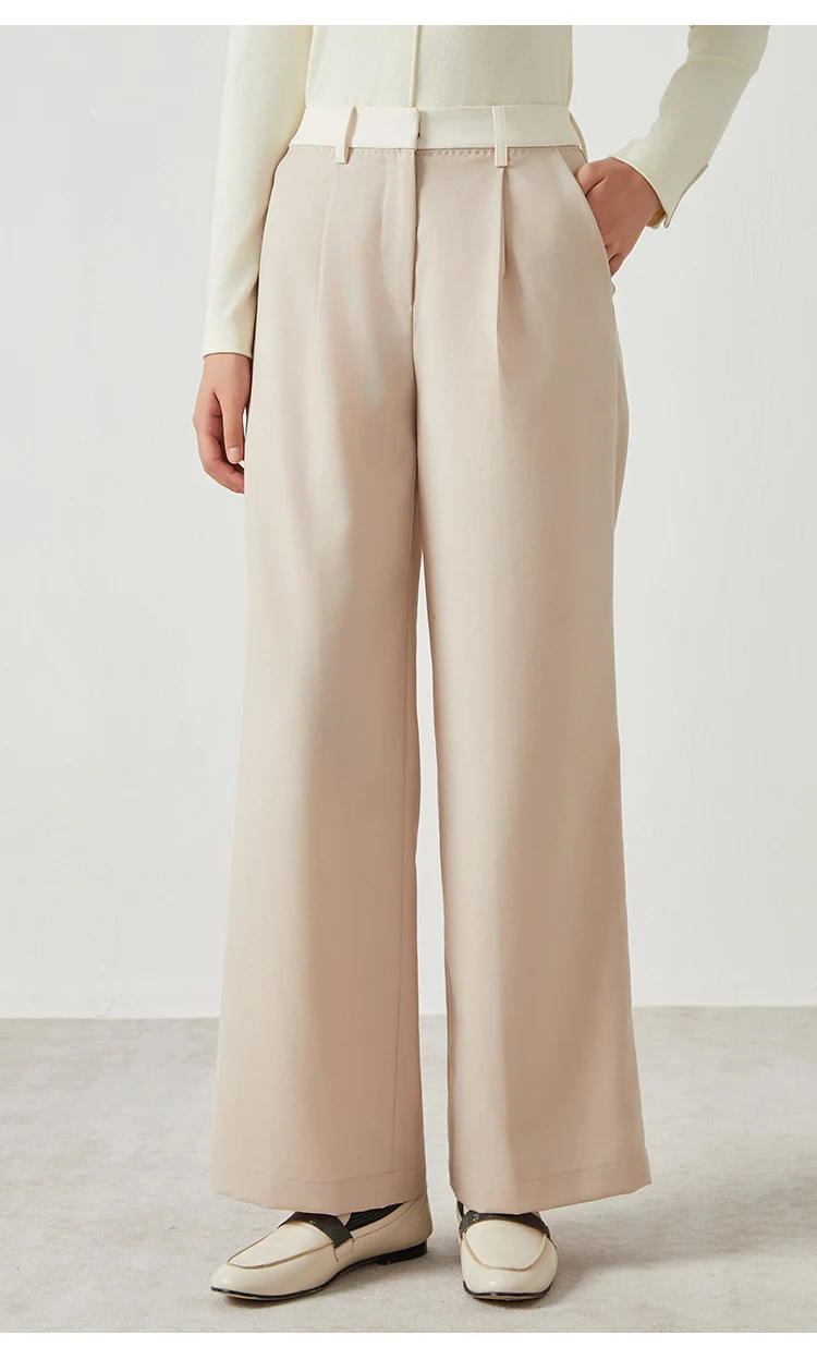 K2546W Damen-Hose mit weitem Bein, Wollmischung, hoher Taille, vorne plissiert, lange, taillierte Hose für Büro und Arbeit – Detail 3