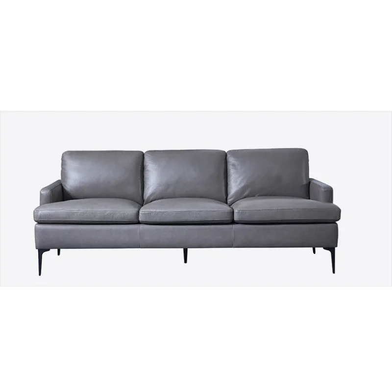 Small apartment double three-person combination leather sofa chair