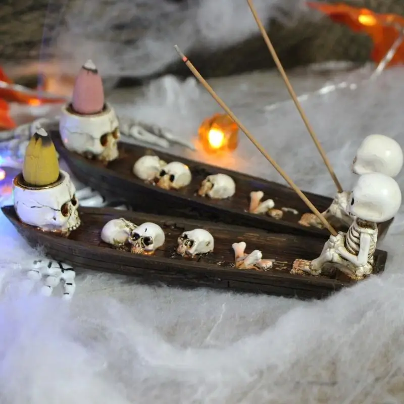 L43A Backflow Incenses Burners Resins Skull Boats Statues Halloween Incenses Holder view 2