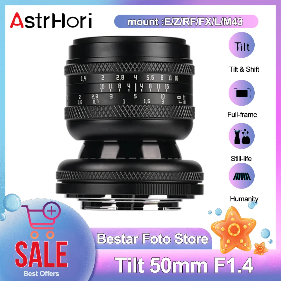 

AstrHori Tilt 50mm F1.4 Shift Focus Lens Full Frame MF Large Aperture Portrait Photography Lens for Sony A7S Fuji X-T4 Nikon Z50