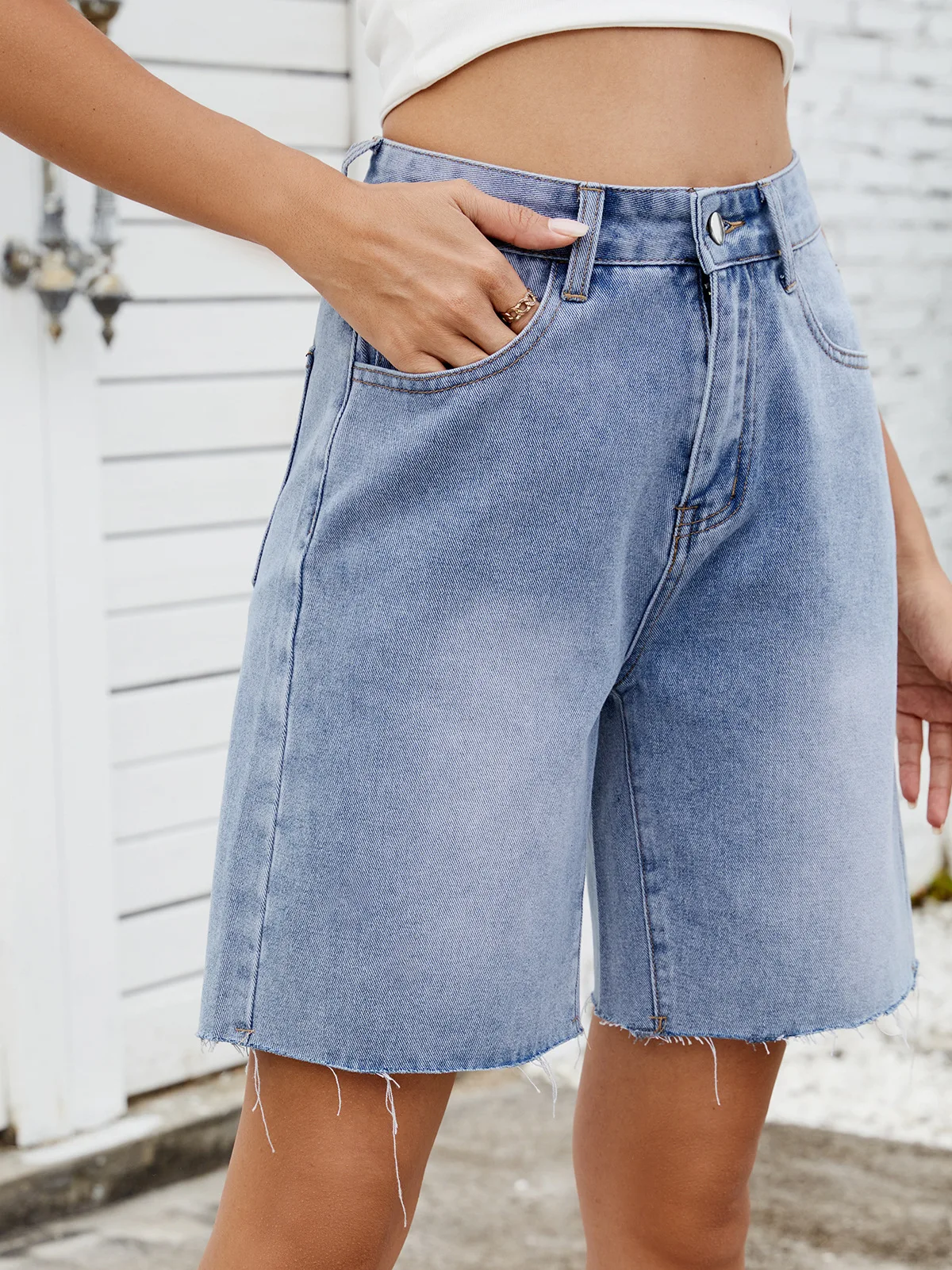 

Women's Casual High Waist Straight Leg Jeans Shorts Summer New Style Washed Denim Cut off Shorts Street Style Cotton Blend