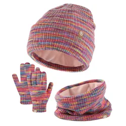 3 pezzi bambini cappello invernale sciarpa e guanti Touchscreen Set ragazze ragazzi bambino bambini cappelli Beanie maglia scaldacollo foderato in pile Set