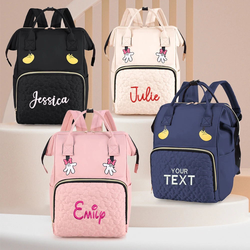 

Embroidery Name Large Capacity Mommy Bag Portable Outdoor Travel Multi compartment Mother and Child Multi functional Backpack