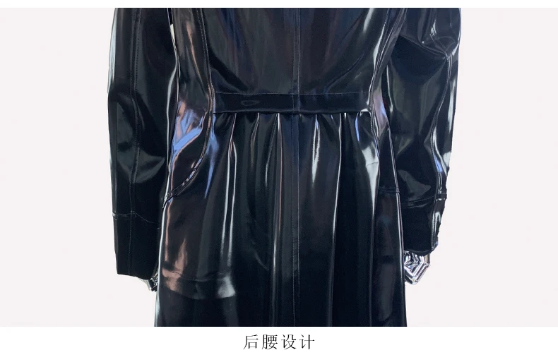 Nerazzurri Spring Fitted Waterproof Shiny Reflective Black Patent Faux Leather Jacket Women with Hood Zipper Red Autumn Clothes