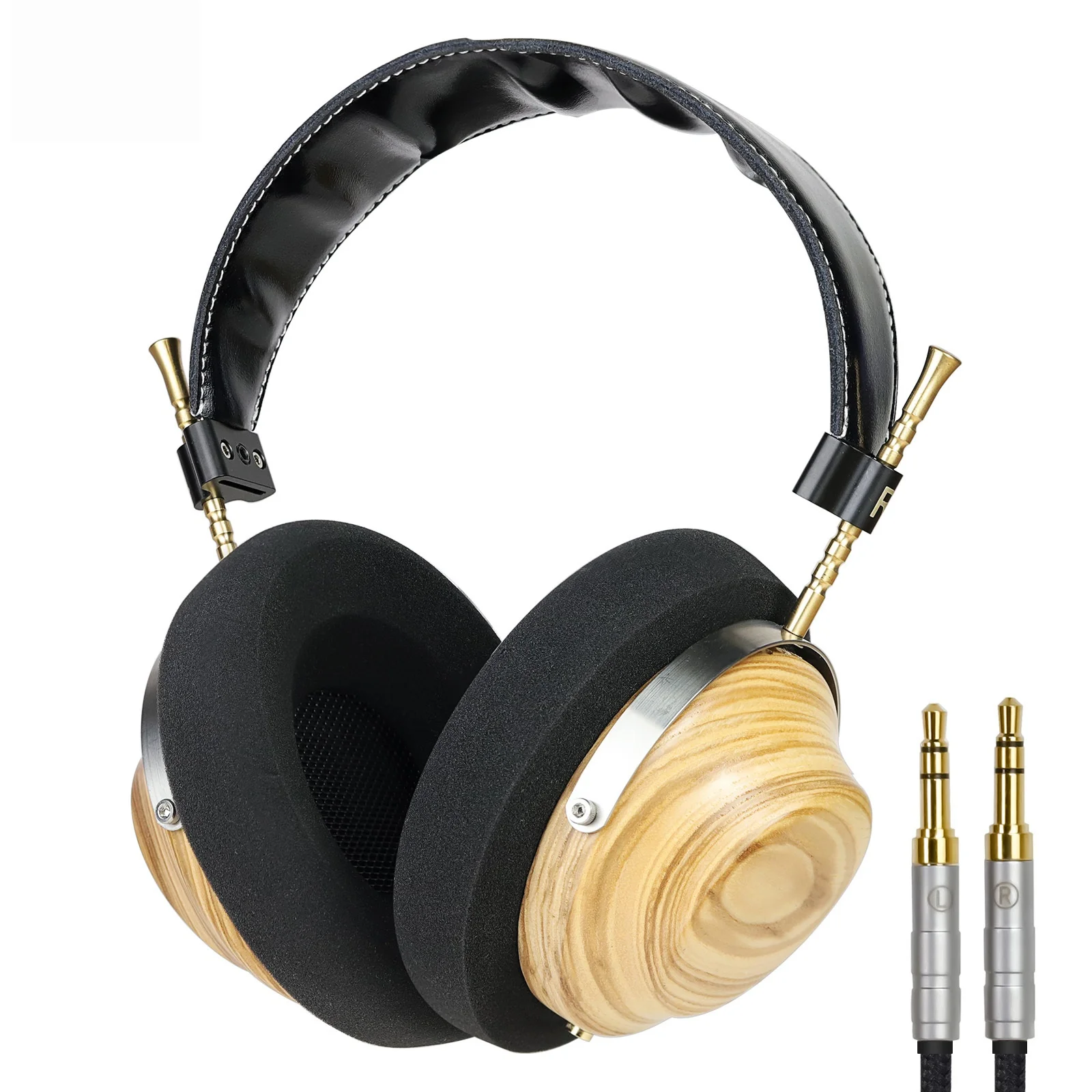 Geekyaudio Auriculares de madera Altavoz de 50 mm Auriculares de madera de cera blanca semiabiertas con nailon trenzado de 5 núcleos /ZMF Caldera