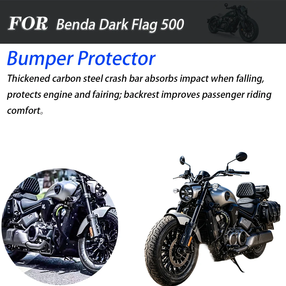 Motorcycle Crash Bar Anti‑fall Protection Frame Bumper Protector With Side Saddle Bag Folding Passenger Backrest Modified Access