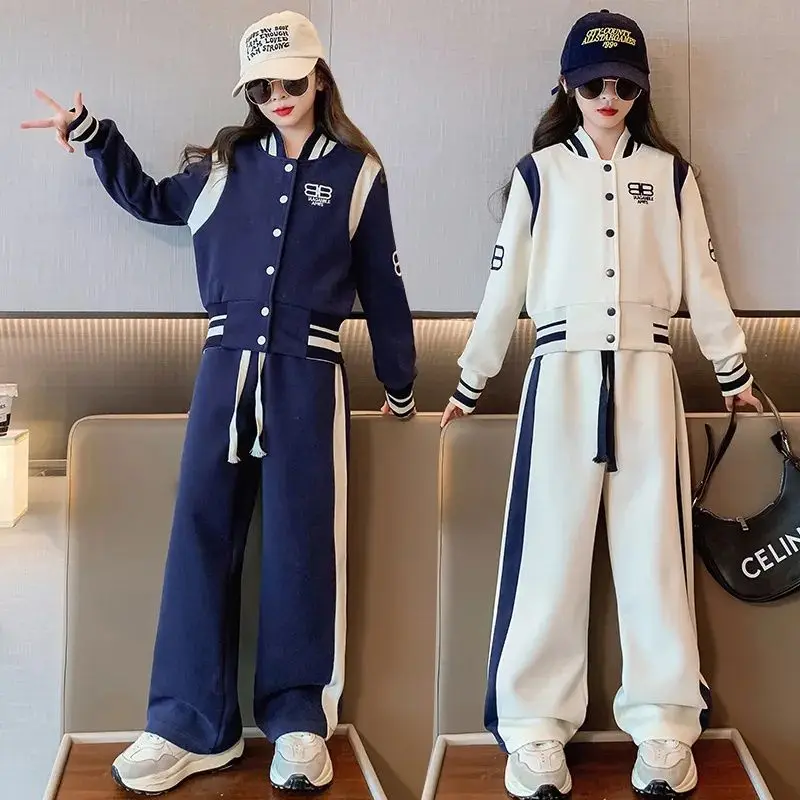 Girls Baseball Jacket Suits Spring Autumn 2023 New Fashionable Trend Loose Style Sports Sets Youth Teeange Kids Boutique Clothes