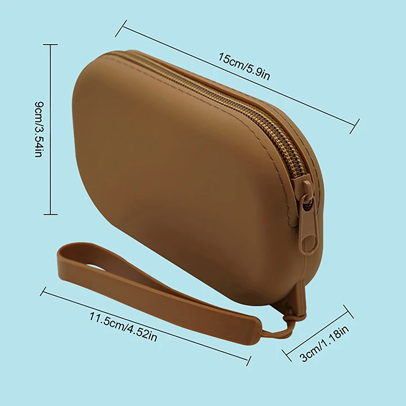 Solid Color Silicone Cosmetic Bag Coin Purse Large Capacity Multifunction Storage Bag Simple Oval Small Item Bag